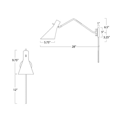 Spyder Single Arm Wall Light - line drawing.