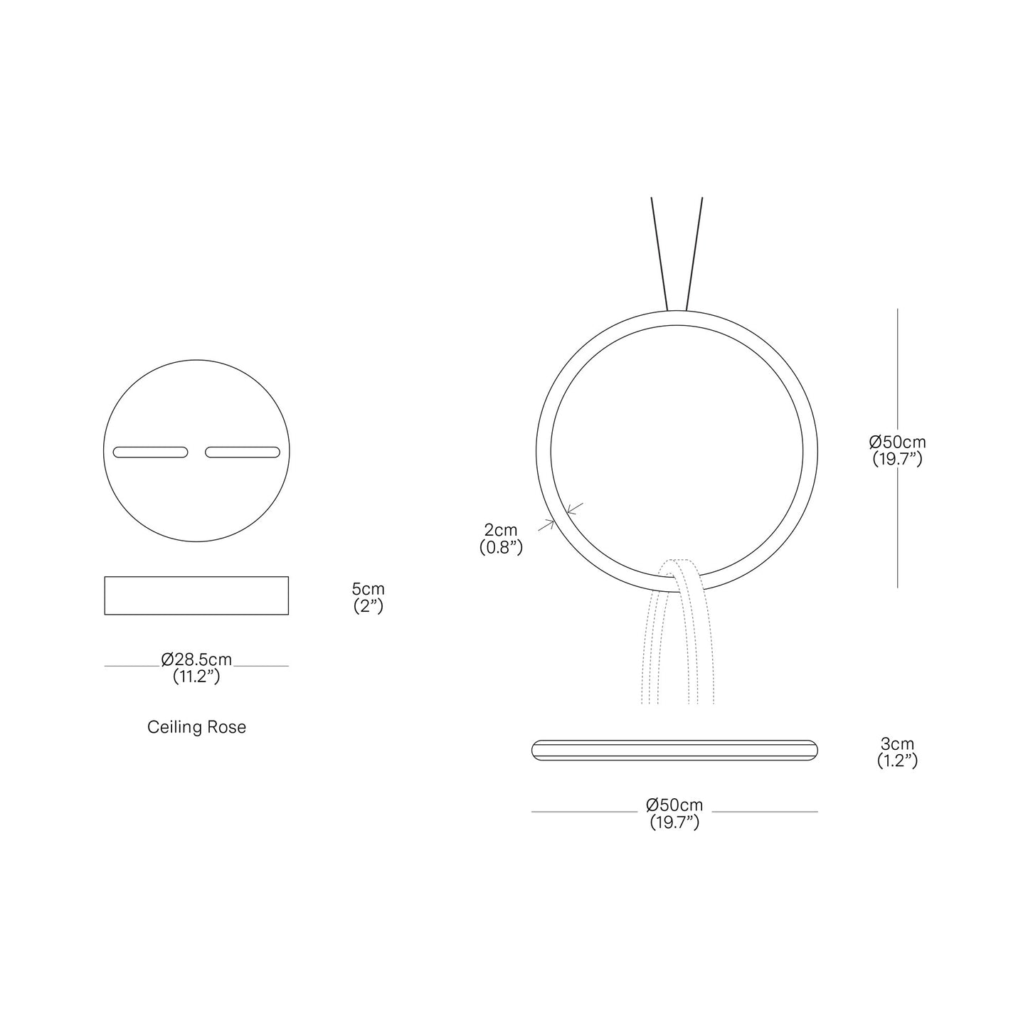 Circus LED Pendant Light - line drawing.