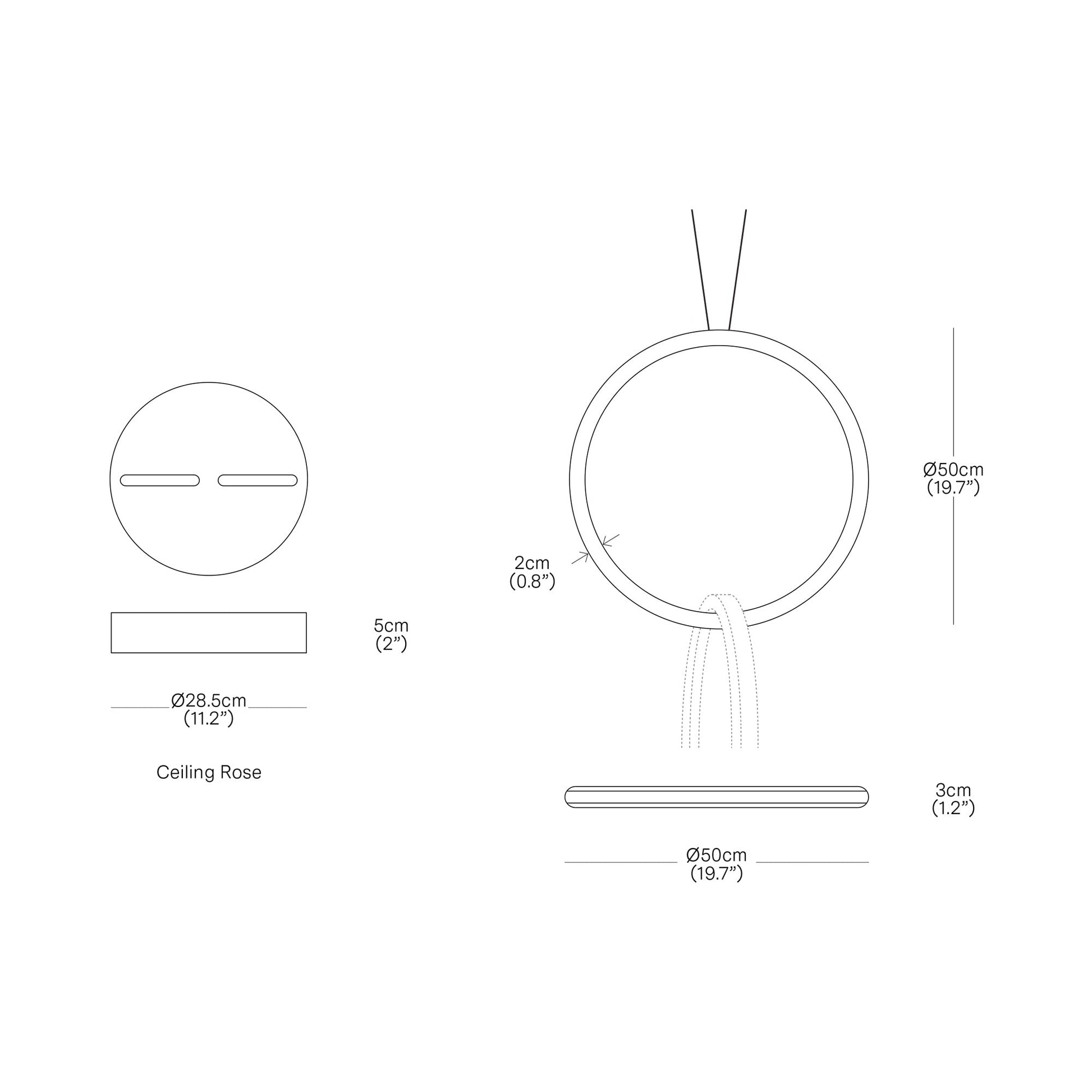 Circus LED Pendant Light - line drawing.