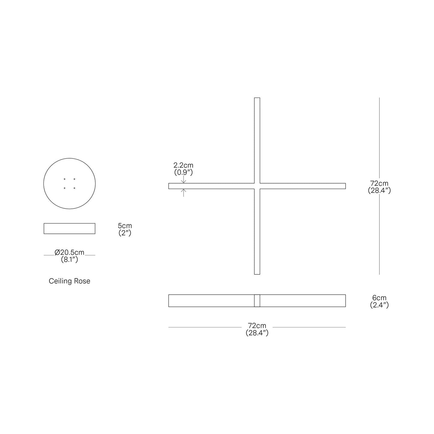 Cross LED Pendant Light - line drawing.