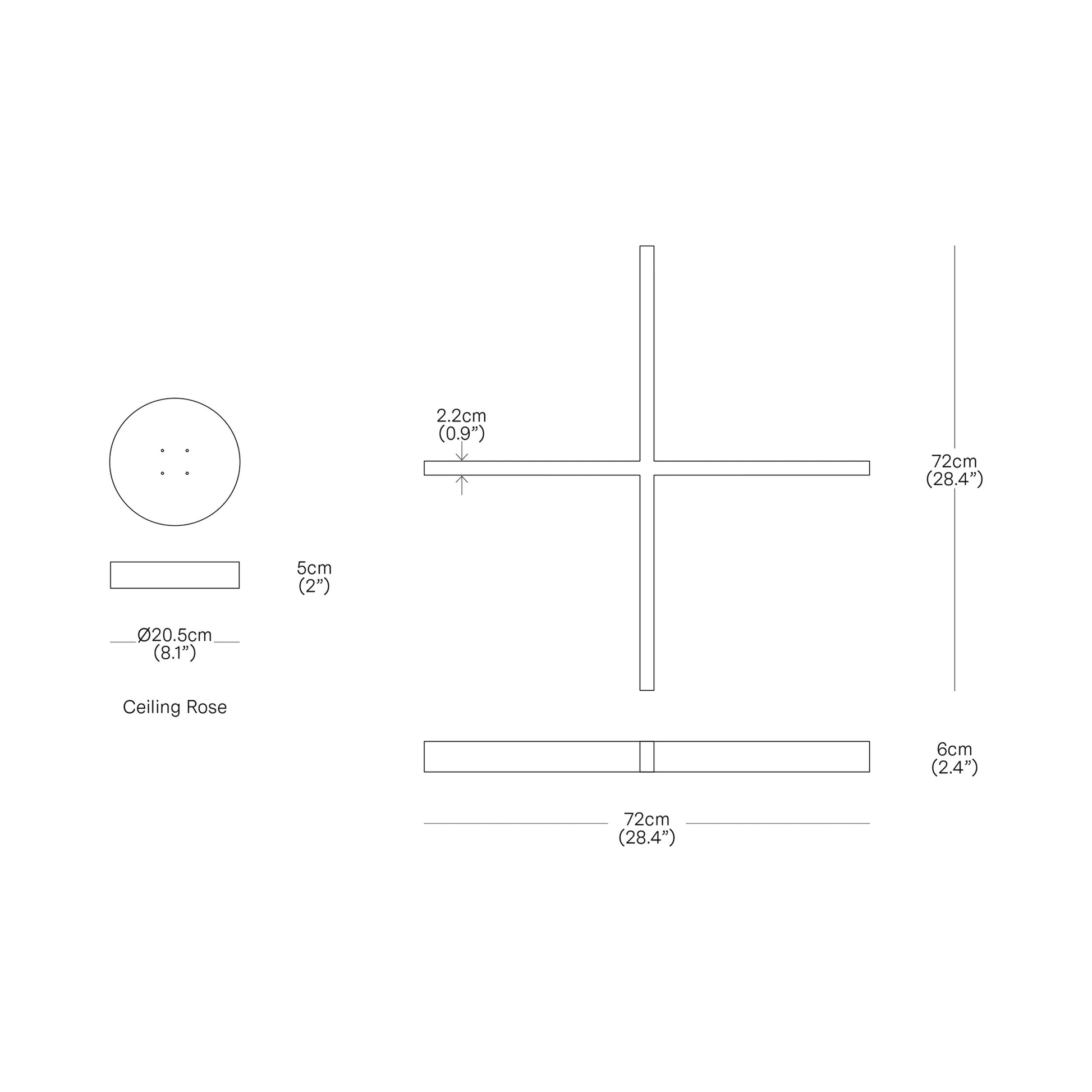 Cross LED Pendant Light - line drawing.