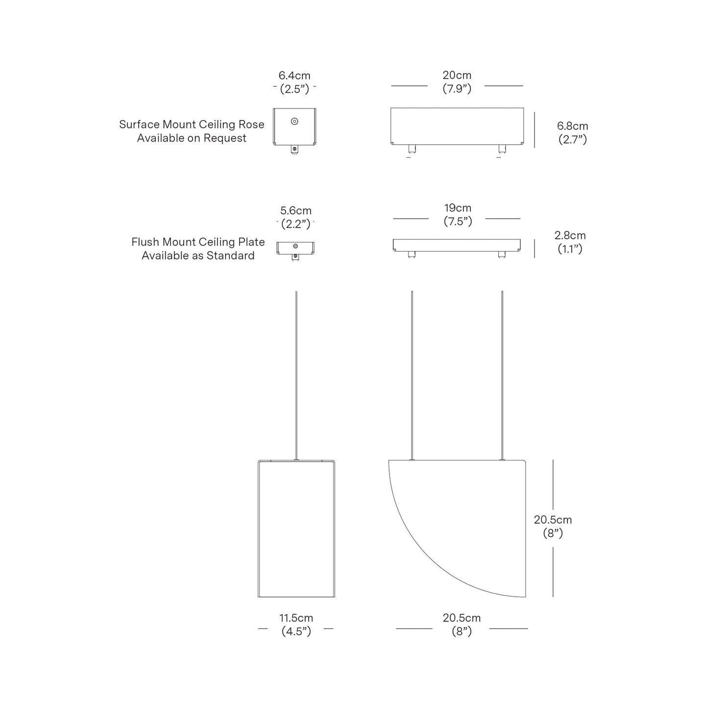 Phase LED Pendant Light - line drawing.