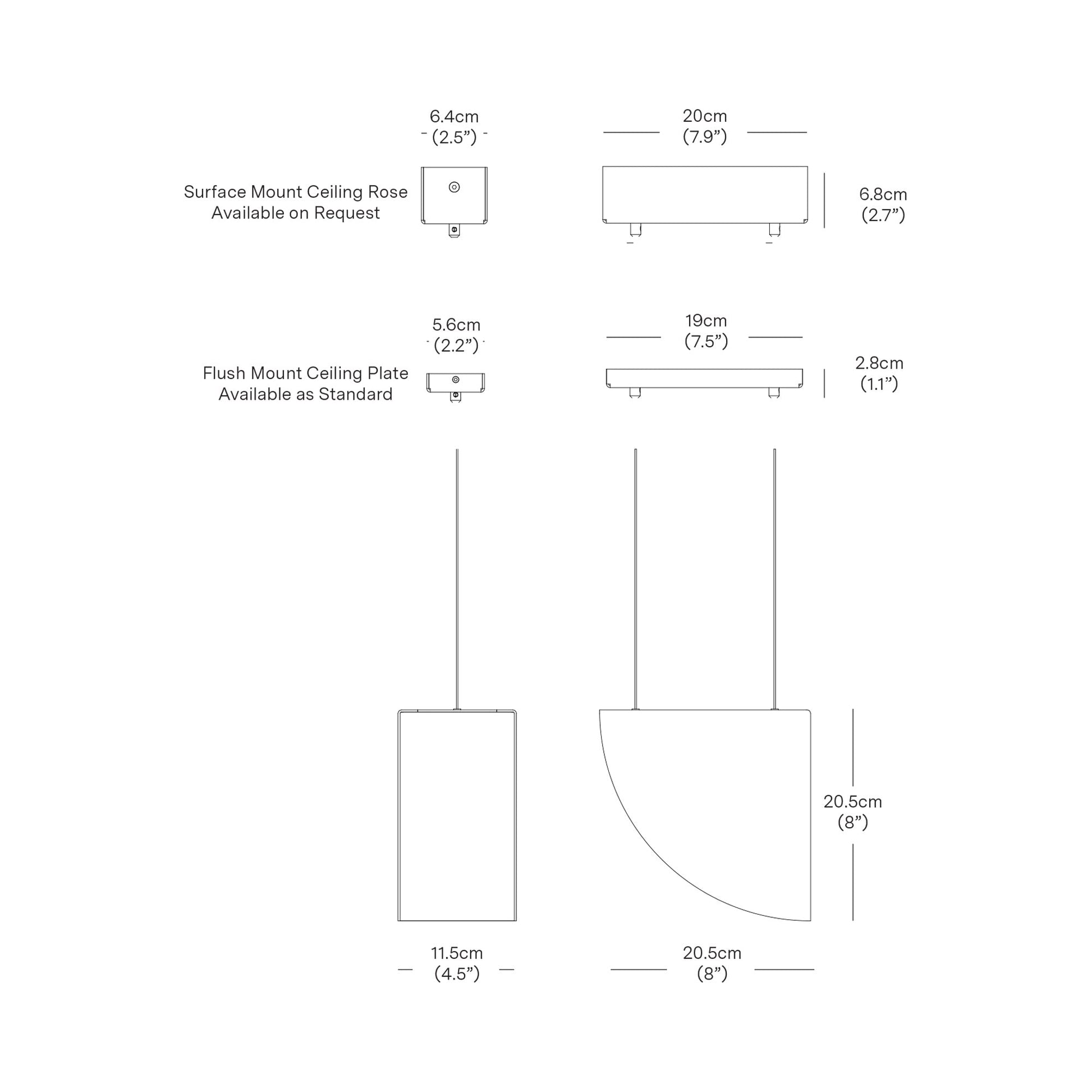 Phase LED Pendant Light - line drawing.