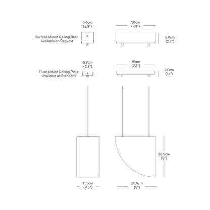 Phase LED Pendant Light - line drawing.