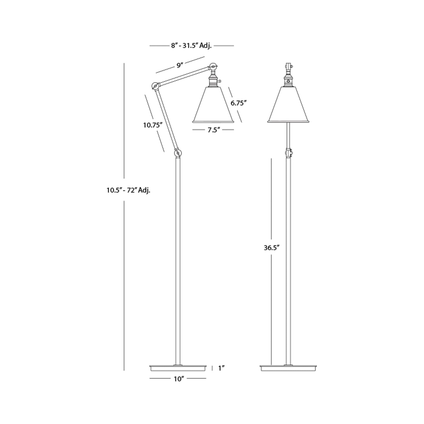 Alloy Floor Lamp - line drawing.