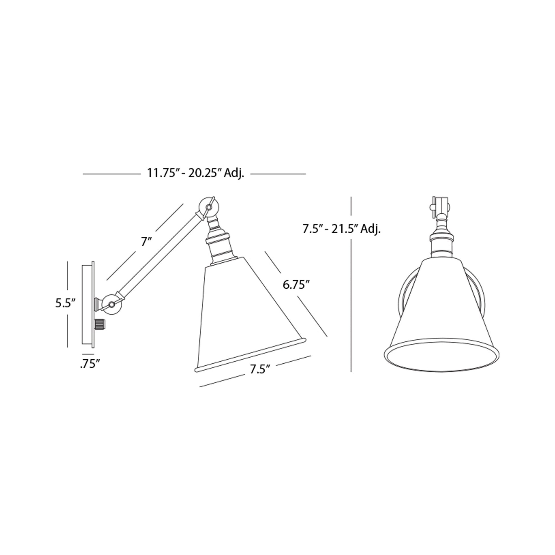 Alloy Single Wall Light - line drawing.