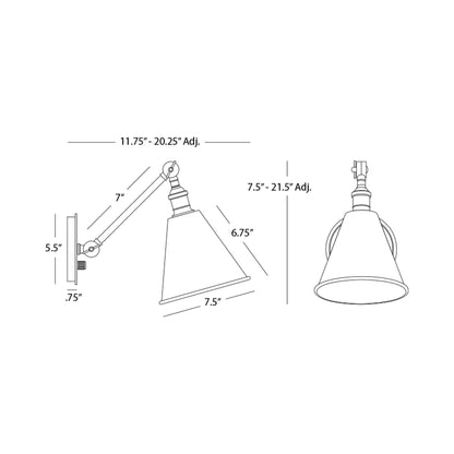 Alloy Single Wall Light - line drawing.