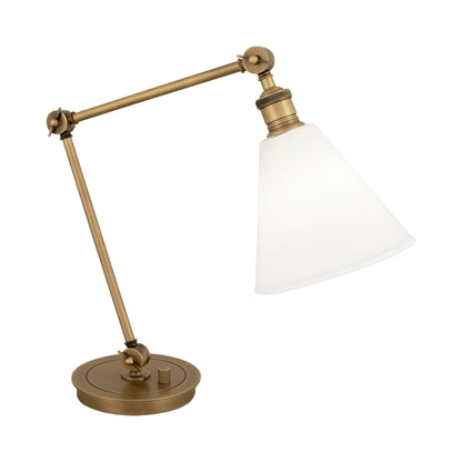 Alloy Table Lamp in Warm Brass/Cased White Glass.