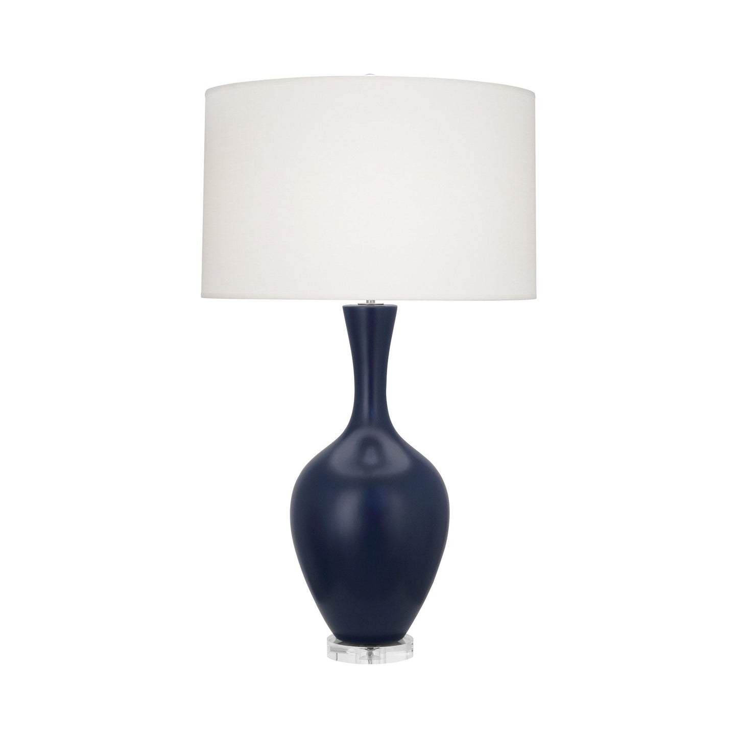 Audrey Table Lamp in Matte Midnight Blue.