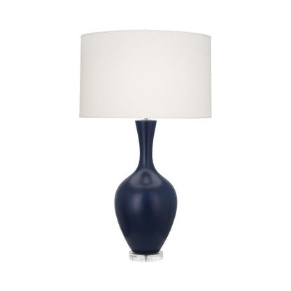 Audrey Table Lamp in Matte Midnight Blue.