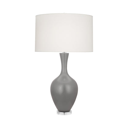 Audrey Table Lamp in Matte Smokey Taupe.