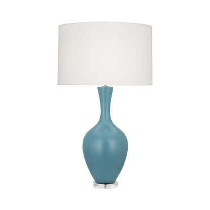Audrey Table Lamp in Matte Steel Blue.
