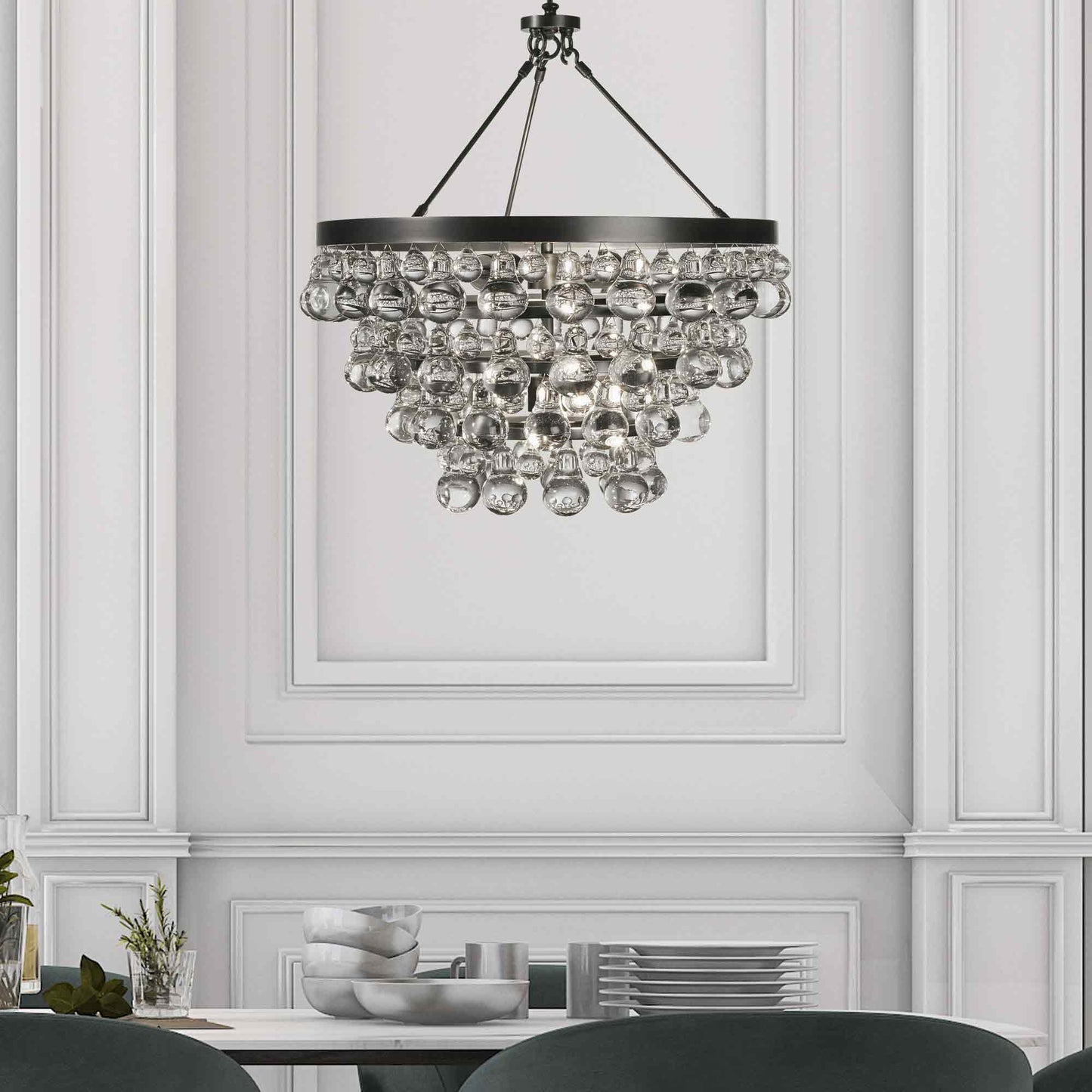 Bling Chandelier in dining room.