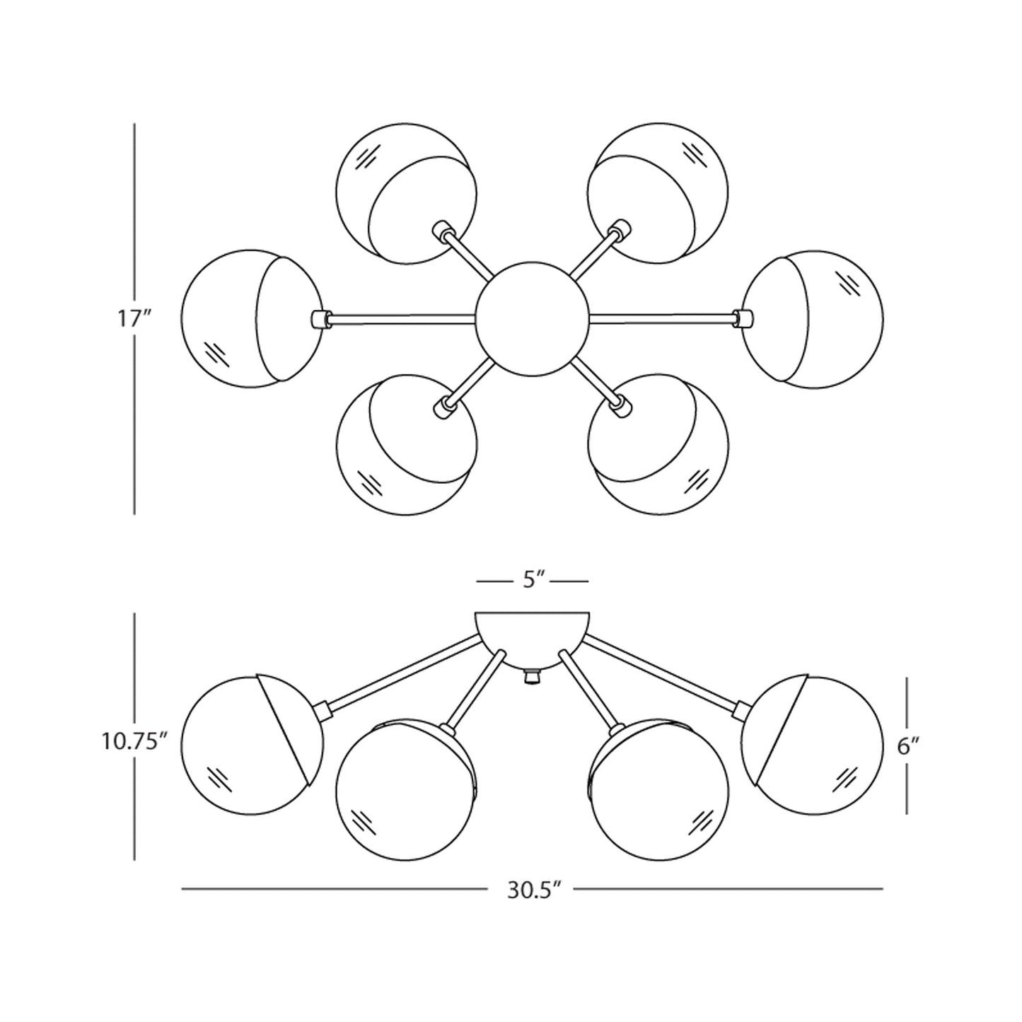 Celeste Semi Flush Mount Ceiling Light - line drawing.