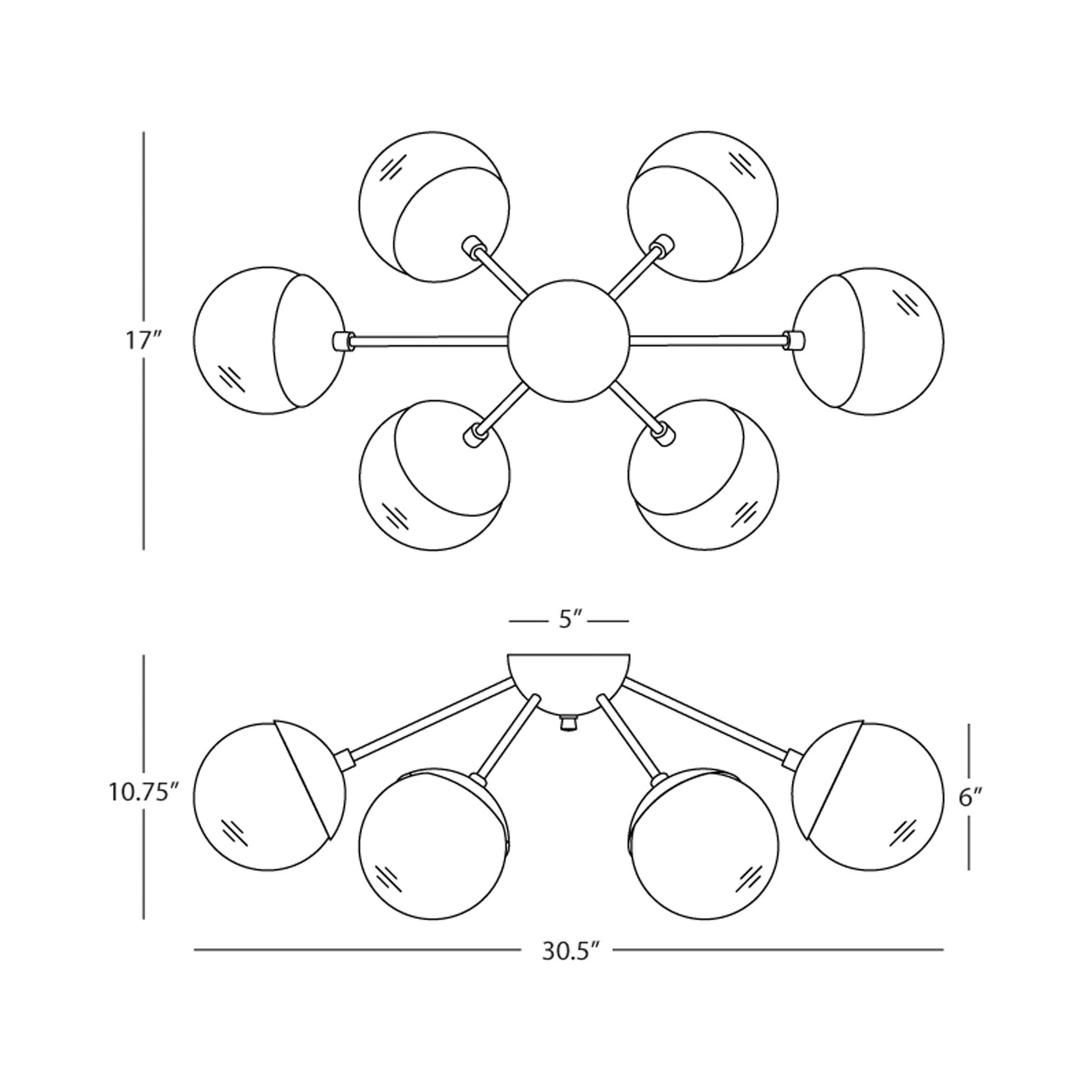 Celeste Semi Flush Mount Ceiling Light - line drawing.