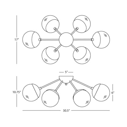 Celeste Semi Flush Mount Ceiling Light - line drawing.