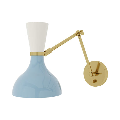 Clare Adjustable Wall Light in Modern Brass/Baby Blue and Lily.