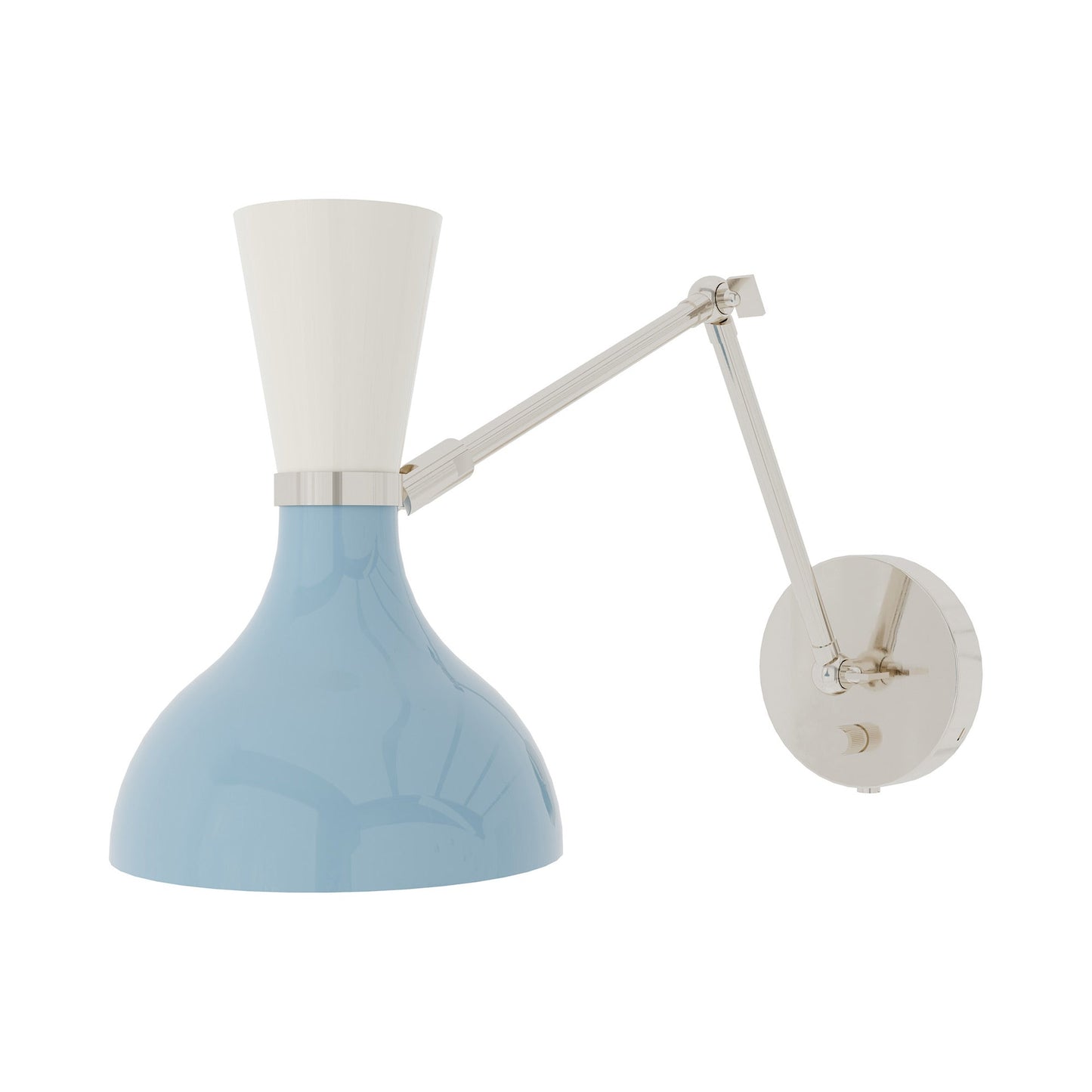 Clare Adjustable Wall Light in Polished Nickel/Baby Blue and Lily.