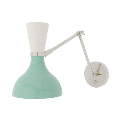 Clare Adjustable Wall Light in Polished Nickel/Mint and Lily.