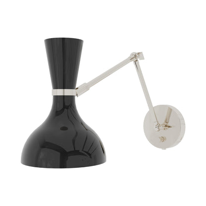 Clare Adjustable Wall Light in Polished Nickel/Obsidian.