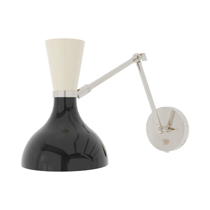Clare Adjustable Wall Light in Polished Nickel/Obsidian and Bone.