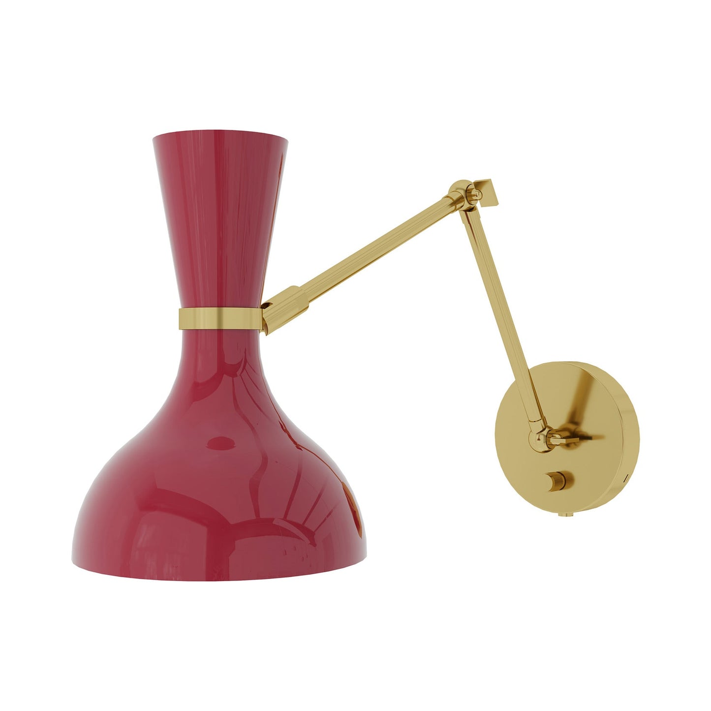 Clare Adjustable Wall Light in Modern Brass/Oxblood.