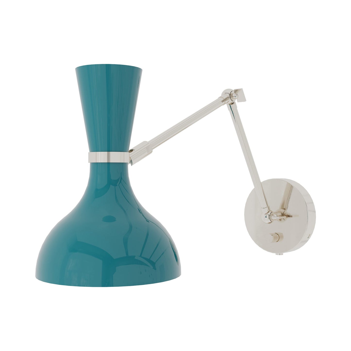 Clare Adjustable Wall Light in Polished Nickel/Peacock.