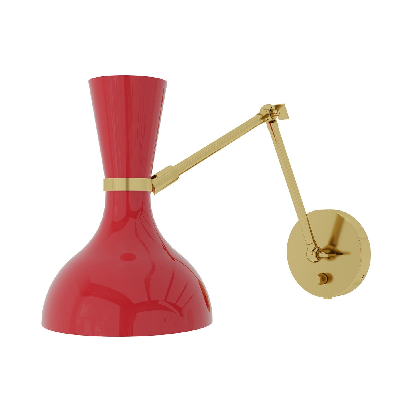 Clare Adjustable Wall Light in Modern Brass/Ruby Red.
