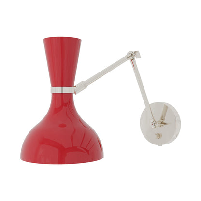 Clare Adjustable Wall Light in Polished Nickel/Ruby Red.
