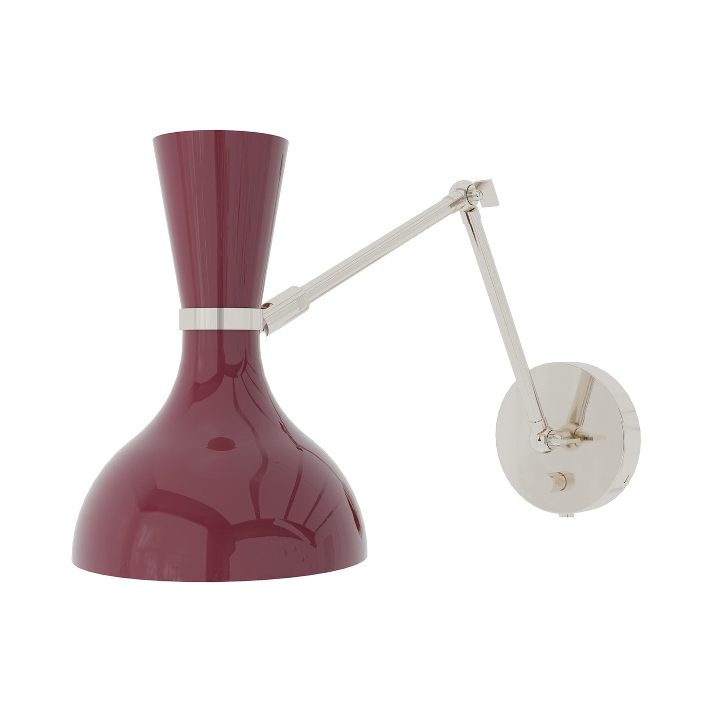 Clare Adjustable Wall Light in Polished Nickel/Sugar Plum.