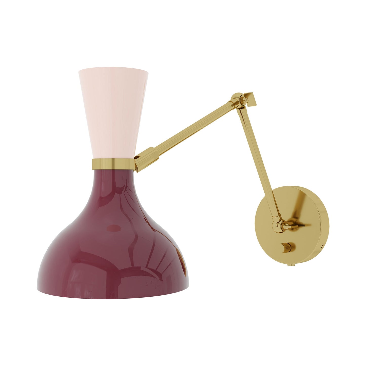 Clare Adjustable Wall Light in Modern Brass/Sugar Plum and Rose Water.