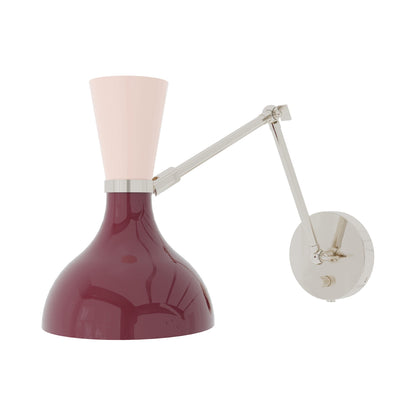 Clare Adjustable Wall Light in Polished Nickel/Sugar Plum and Rose Water.