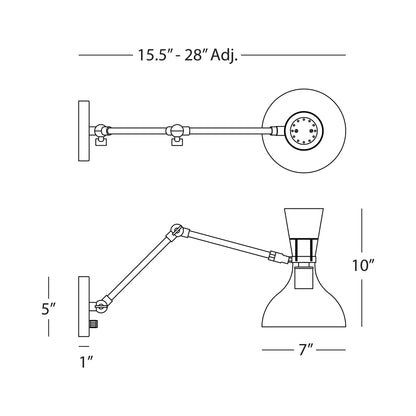 Clare Adjustable Wall Light - line drawing.