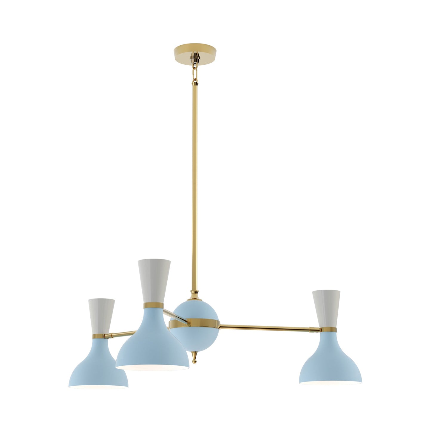 Clare Chandelier in Modern Brass/Baby Blue and Lily (3-Light).