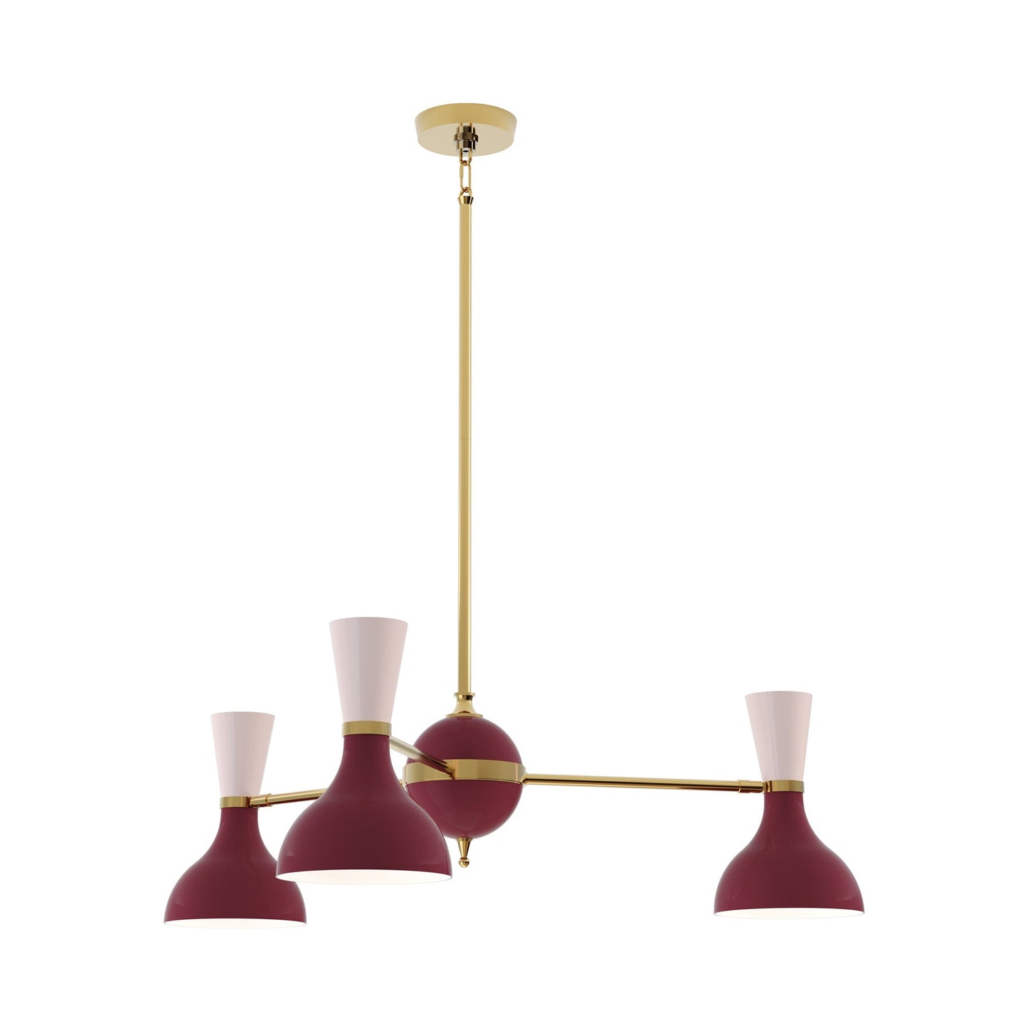 Clare Chandelier in Modern Brass/Sugar Plum and Rose Water (3-Light).