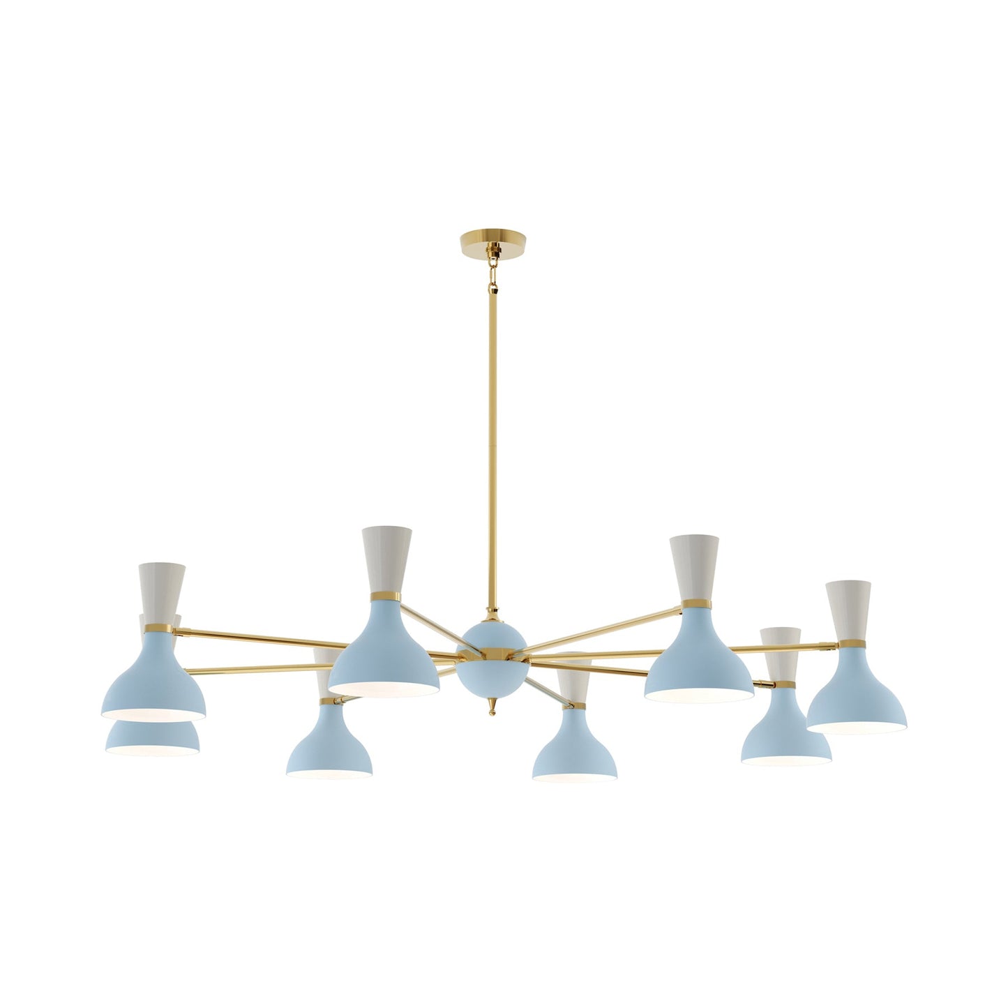 Clare Chandelier in Modern Brass/Baby Blue and Lily (8-Light).