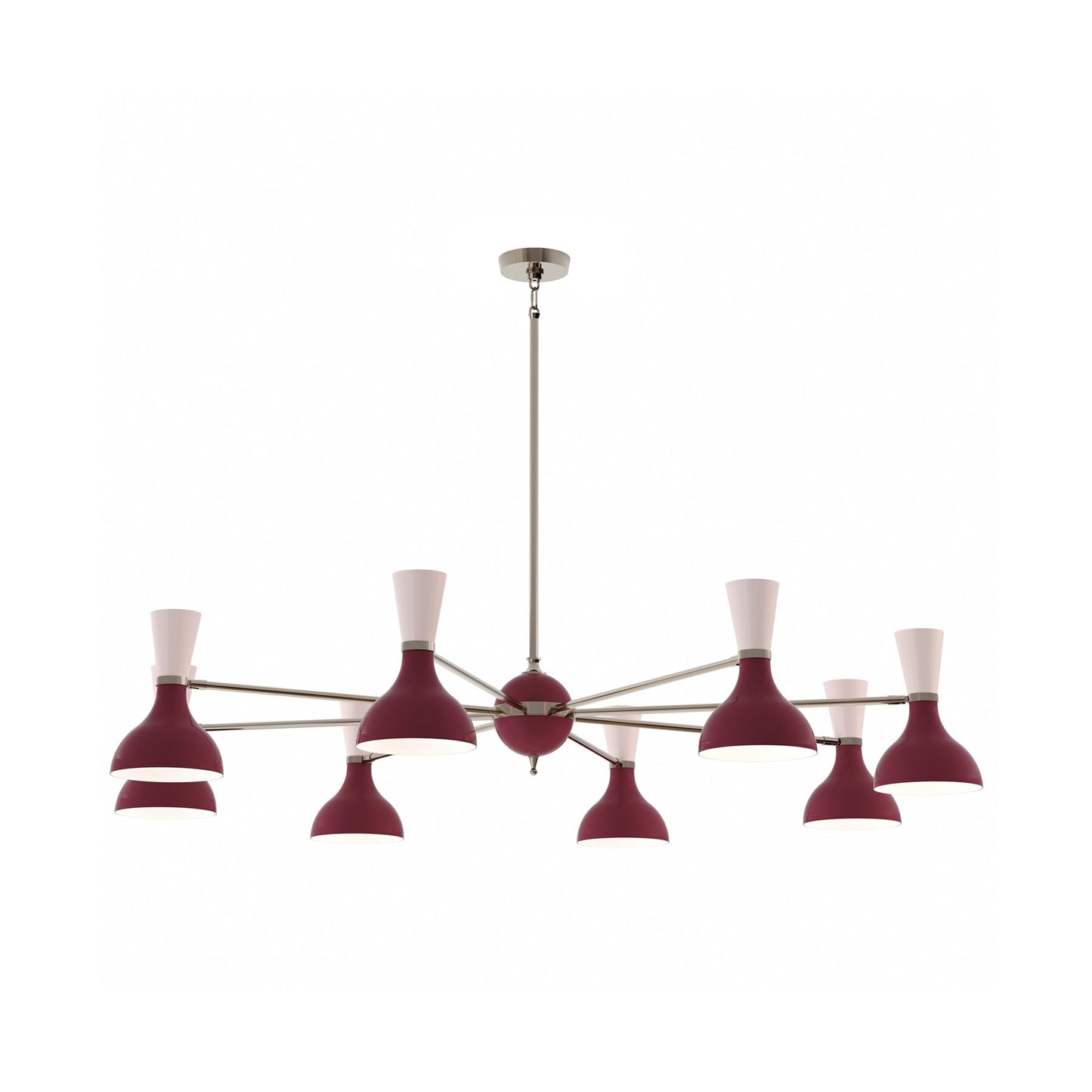 Clare Chandelier in Polished Nickel/Sugar Plum and Rose Water (8-Light).