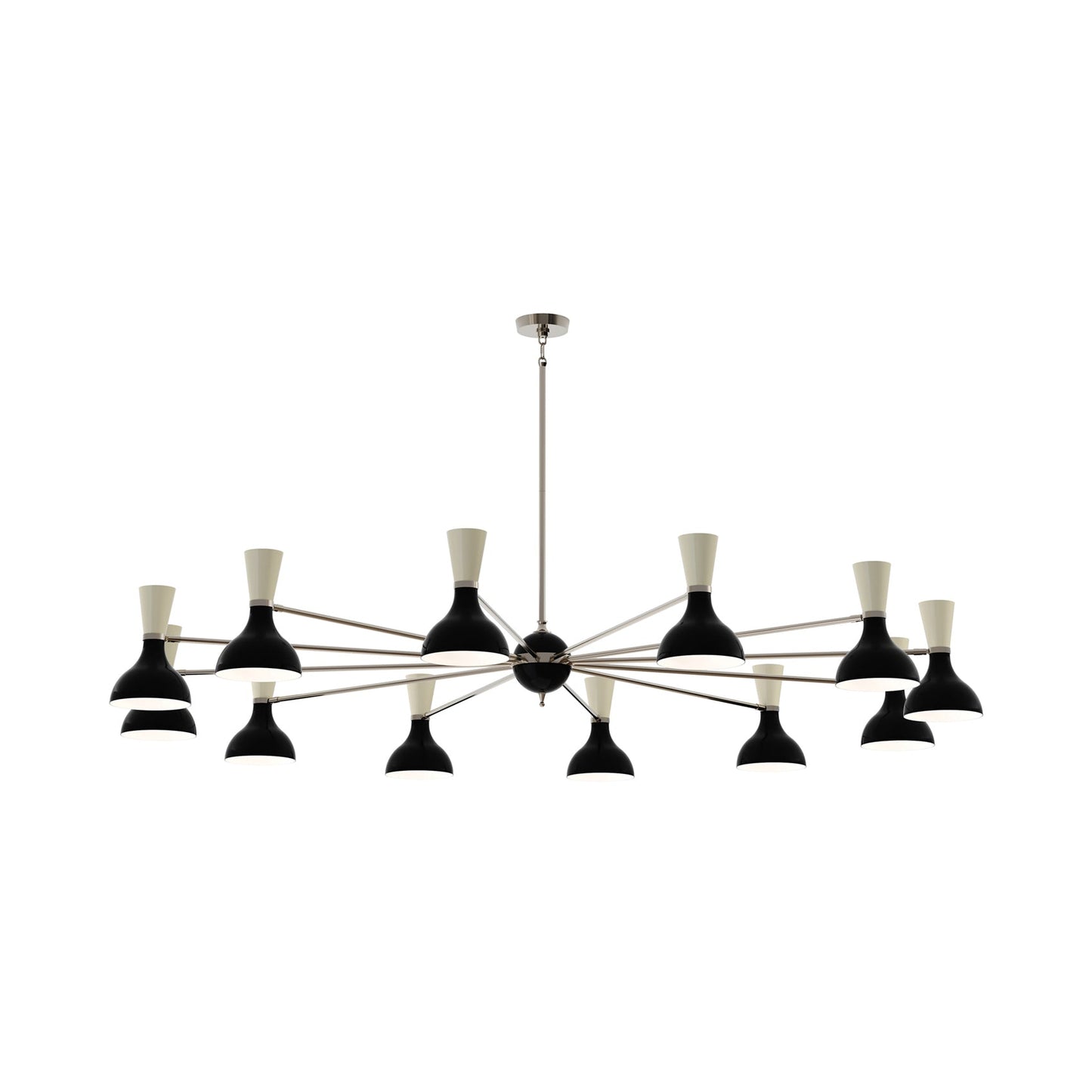 Clare Chandelier in Polished Nickel/Obsidian and Bone (12-Light).