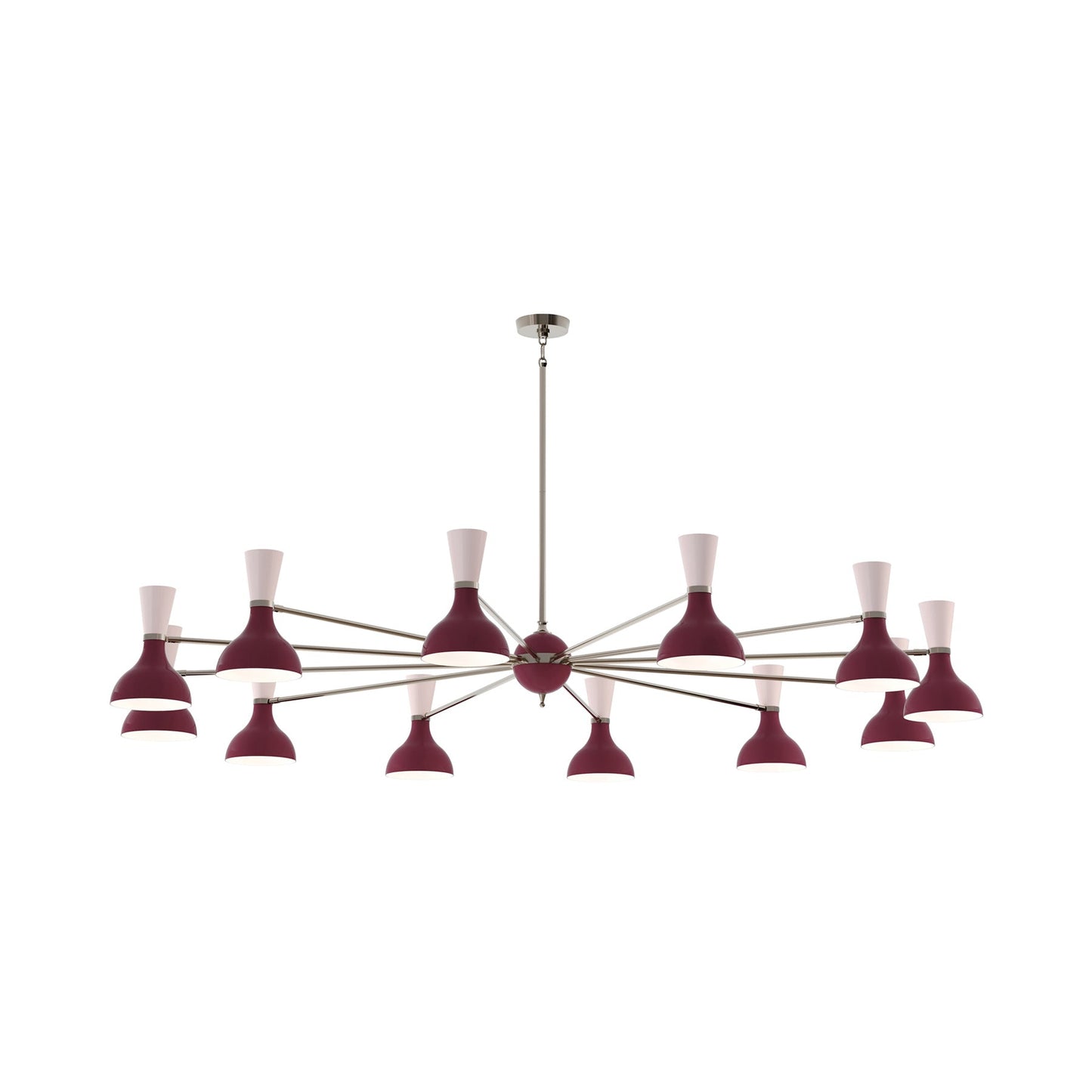 Clare Chandelier in Polished Nickel/Sugar Plum and Rose Water (12-Light).