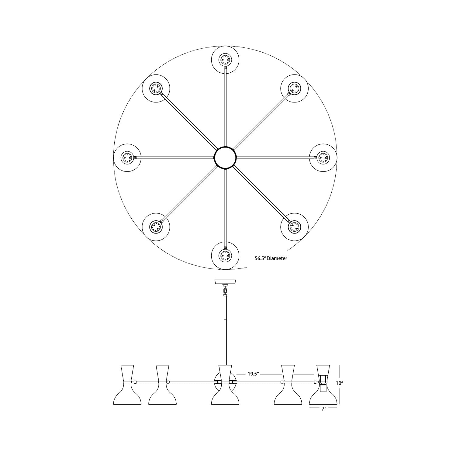 Clare Chandelier - line drawing.