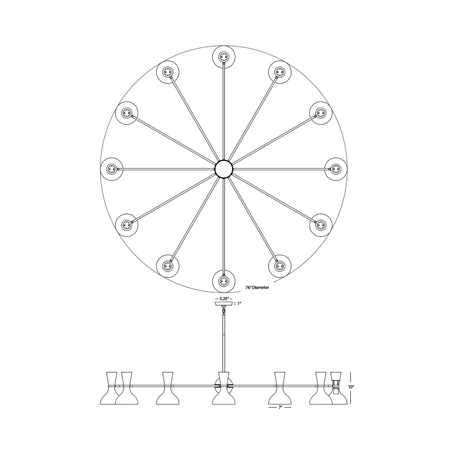 Clare Chandelier - line drawing.
