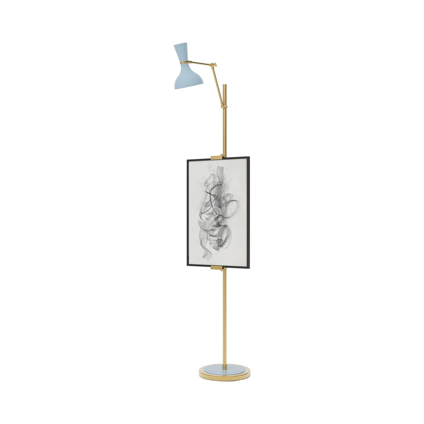 Clare Floor Lamp in Modern Brass/Baby Blue.