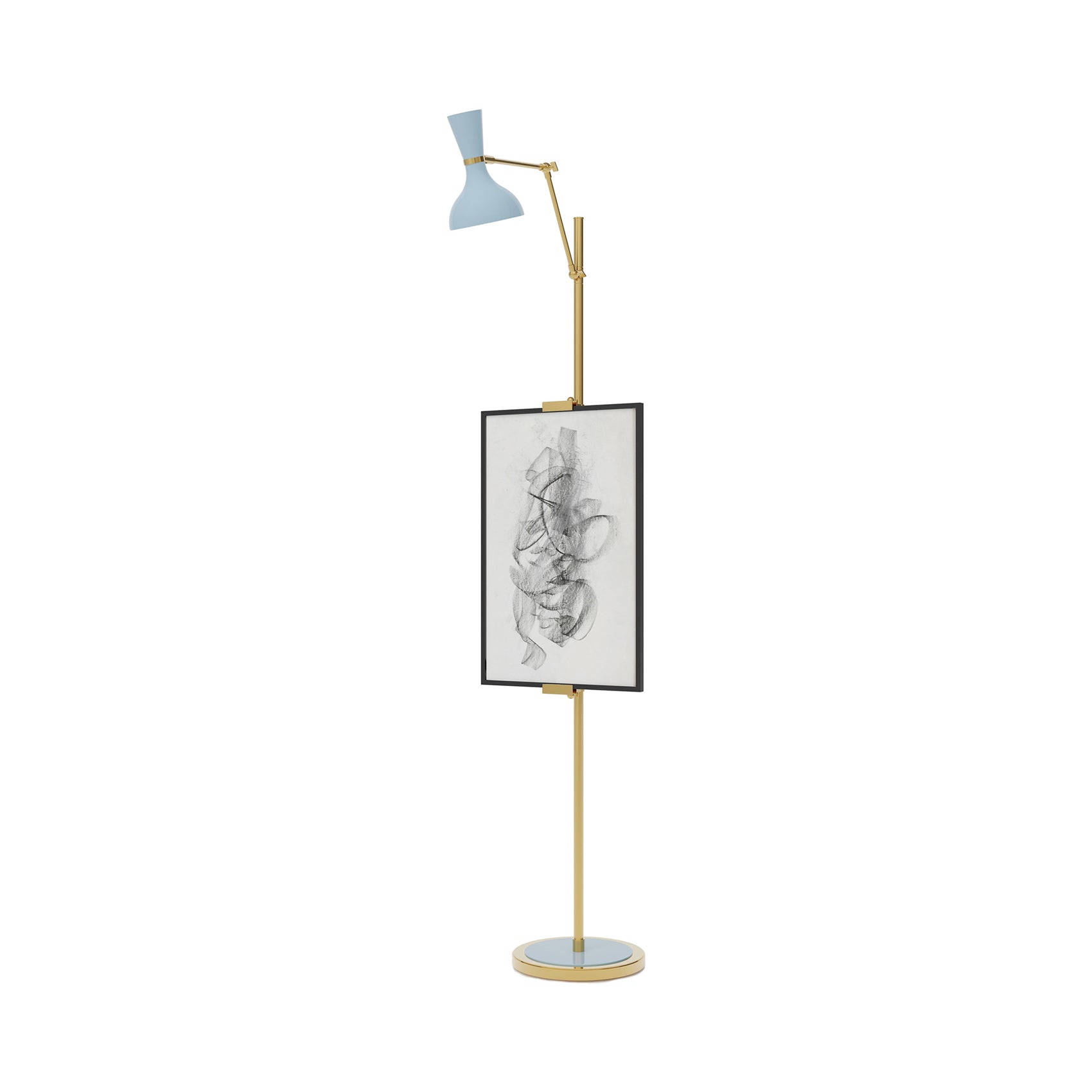 Clare Floor Lamp in Modern Brass/Baby Blue.