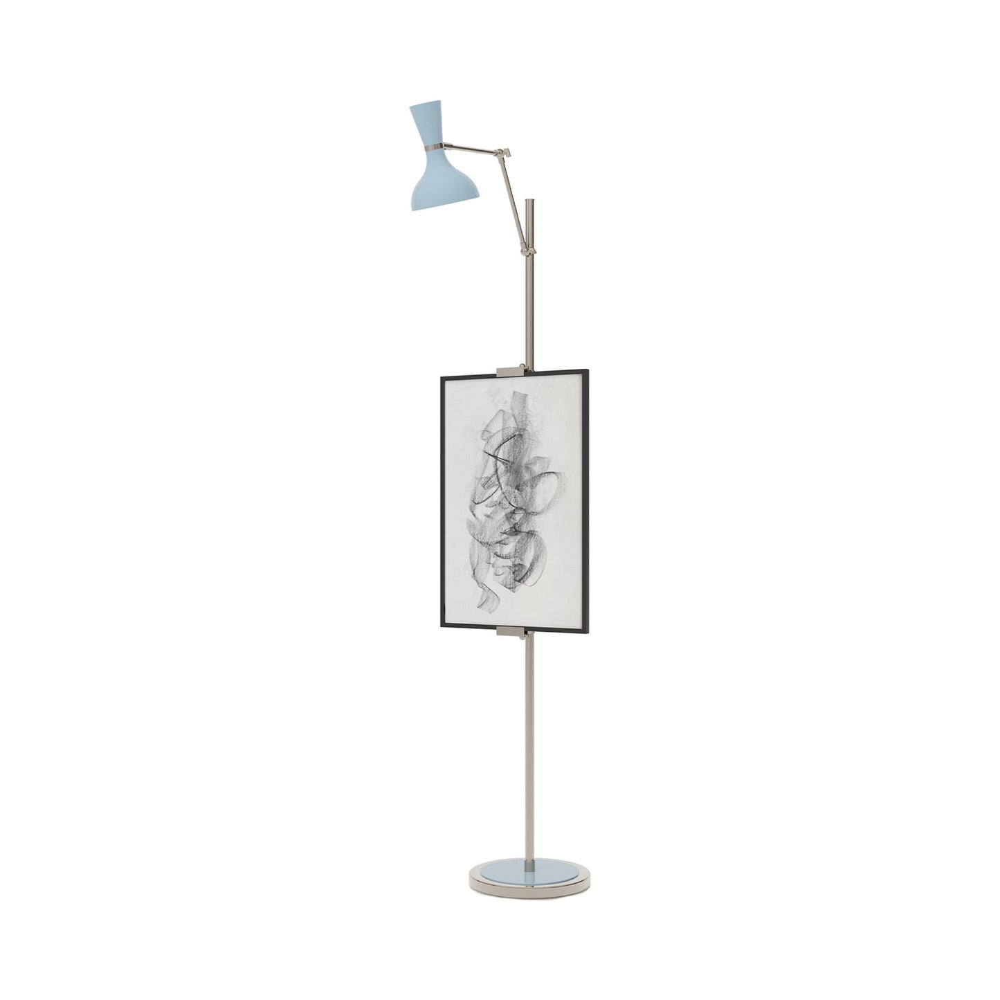 Clare Floor Lamp in Polished Nickel/Baby Blue.