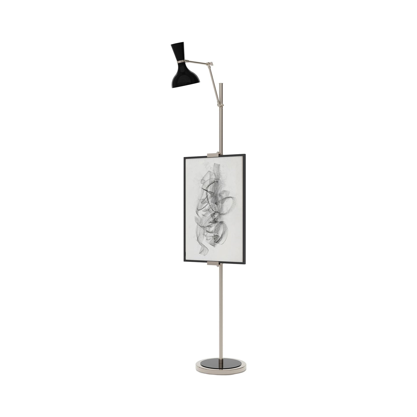 Clare Floor Lamp in Polished Nickel/Obsidian.