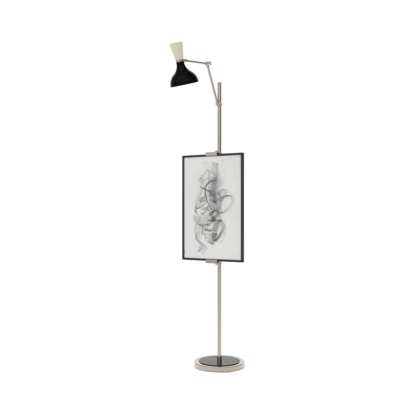 Clare Floor Lamp in Polished Nickel/Obsidian and Bone.