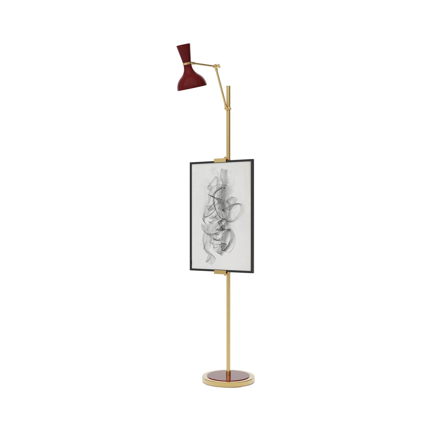 Clare Floor Lamp in Modern Brass/Oxblood.