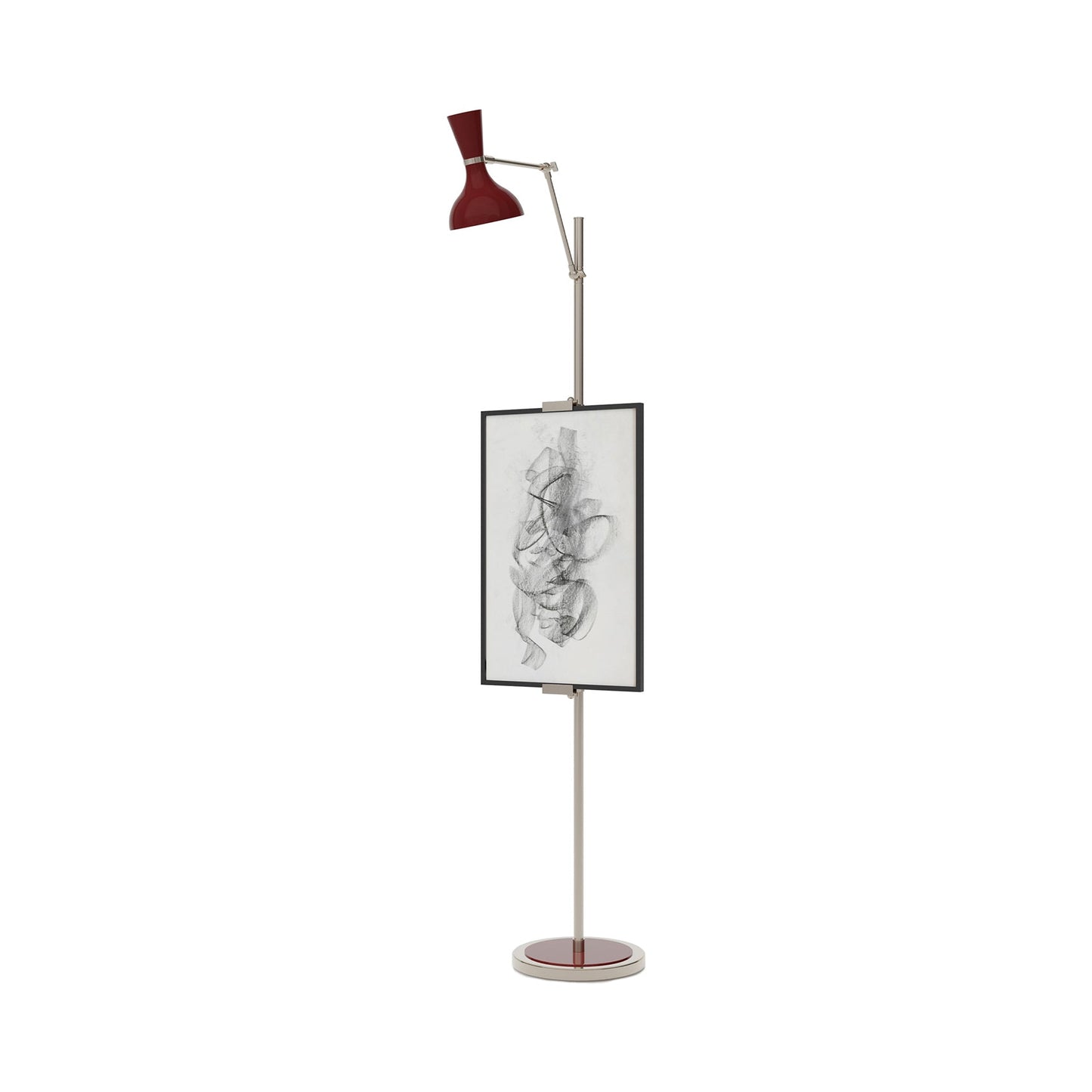 Clare Floor Lamp in Polished Nickel/Oxblood.