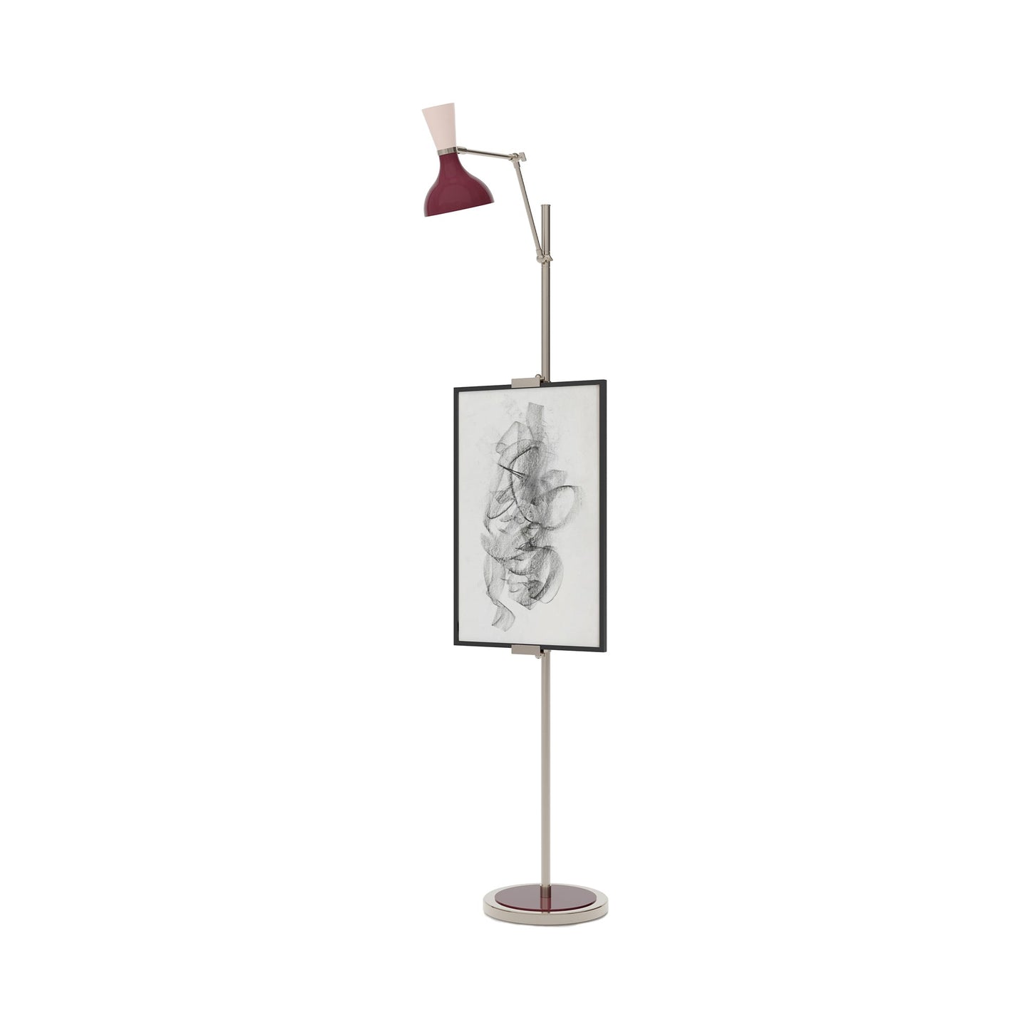 Clare Floor Lamp in Polished Nickel/Sugar Plum and Rose Water.
