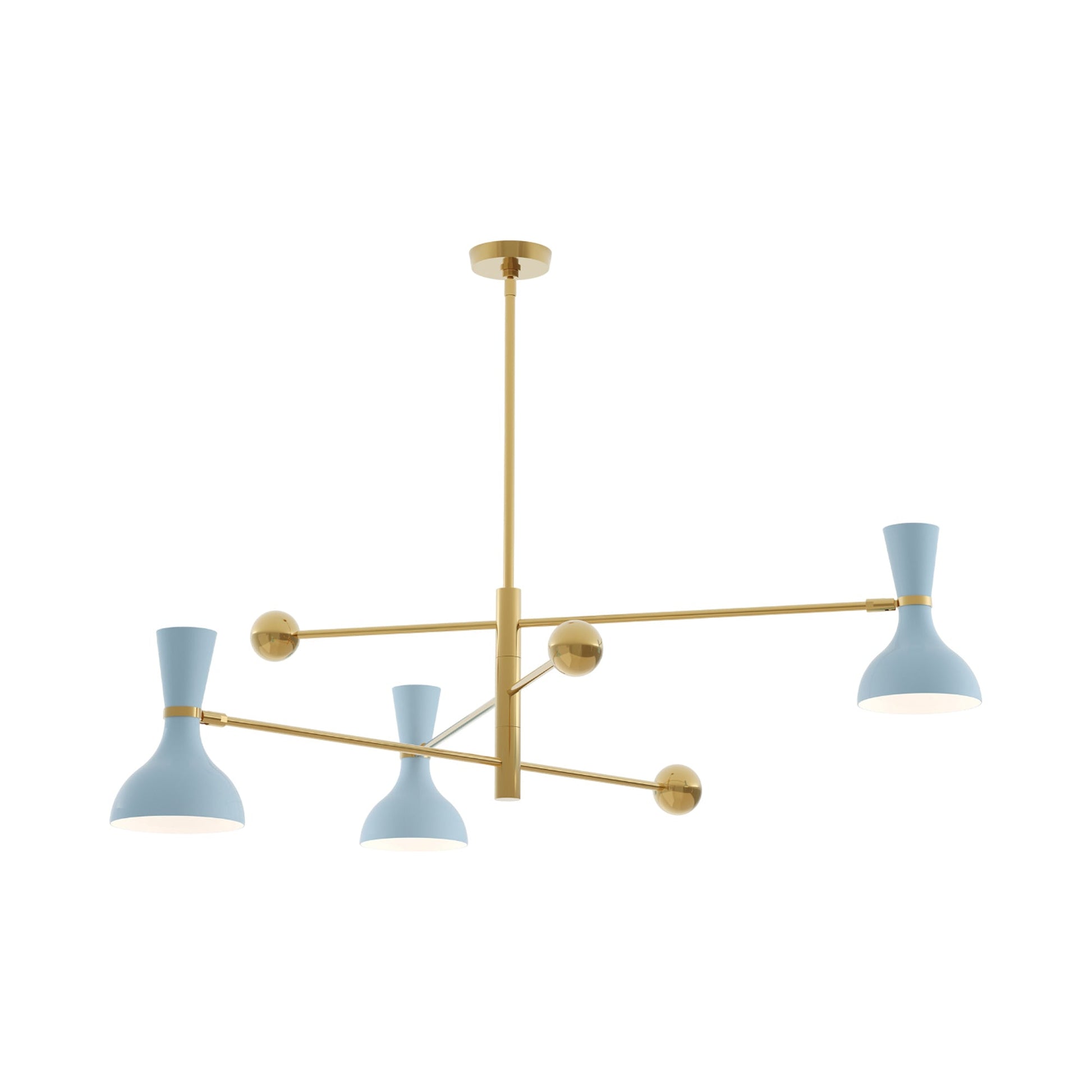Clare Multi Light Pendant Light in Modern Brass/Baby Blue.